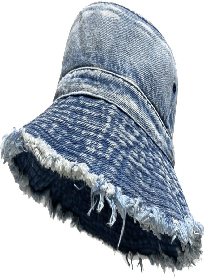 Busnos Denim Bucket Hats for Women Denim Cowboy Hats Boonie Hat for Men Trendy Cute Bucket Hat Foldable Brim Beach Cap Light Blue Wide Brim Caps - Image 1